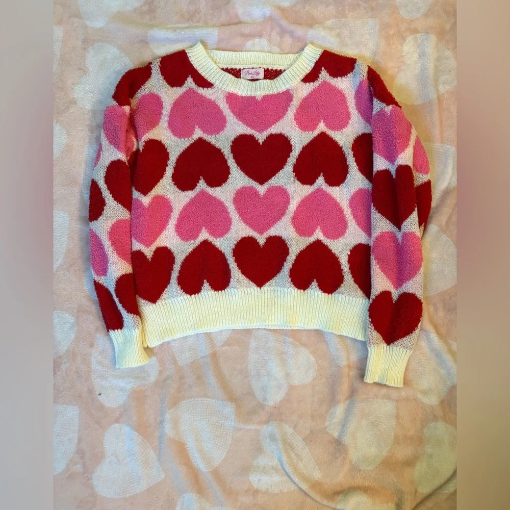 Pink Lily Heart Motif Sweater - Red and Pink - Picture 1 of 3